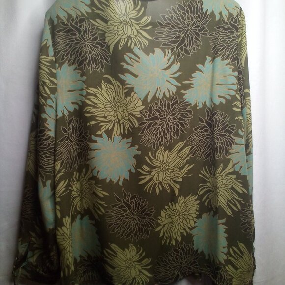 Giorgio Fiorlini Blouse Plus Collection 22 24 Button Up Long Sleeve Floral Green - Picture 2 of 16